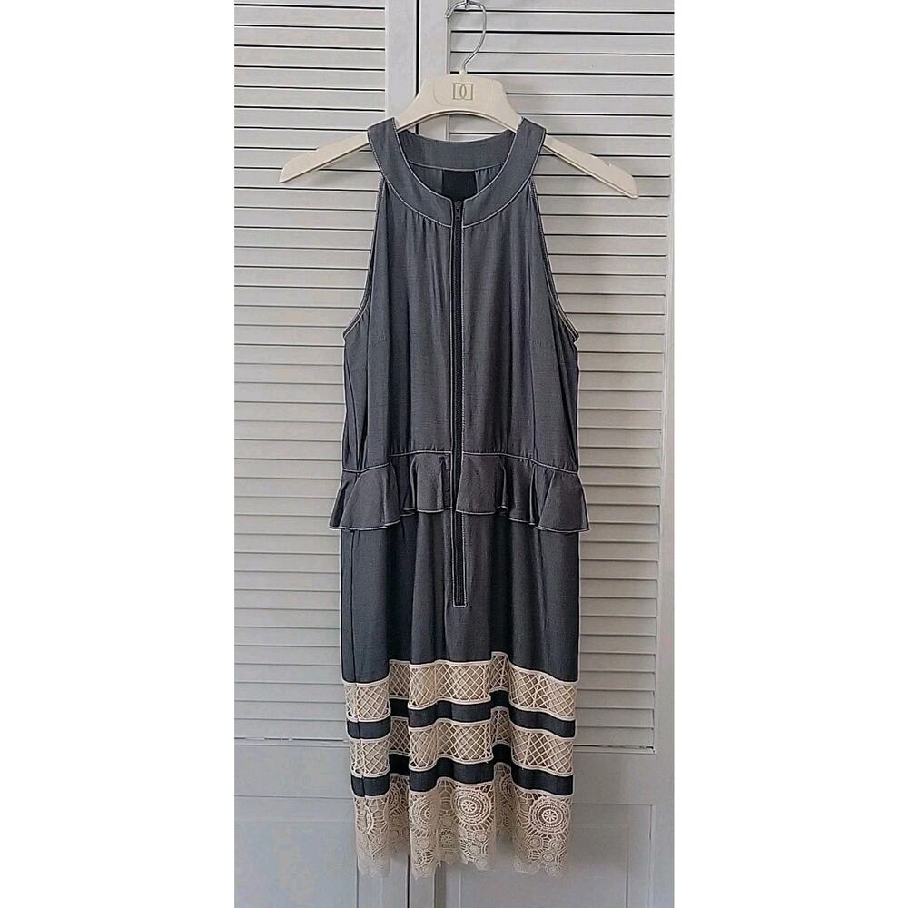 Anna Sui | Dresses | Anna Sui Lace Sleeveless Floral Lace Denim Cotton Embroidered Cotton Dress 6 Zip